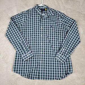 Ralph Lauren Shirt Mens Large Blue Green Plaid Classic Fit Button Down Stretch